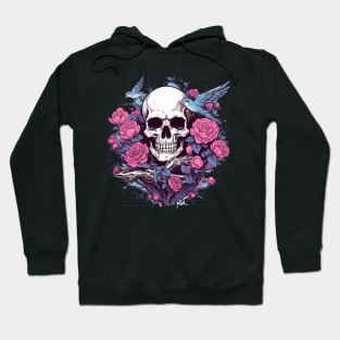 Skull with Birds and Floral Roses Hoodie